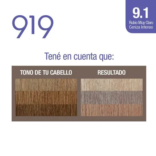 919 Kit tintura permanente 919 nº 9.1 rubio muy claro ceniza intenso 1 u.