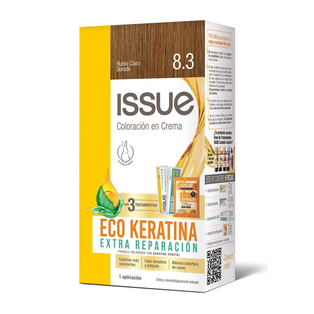 Issue Color permanente Issue 8.3 rubio claro dorado eco keratina 1 uni