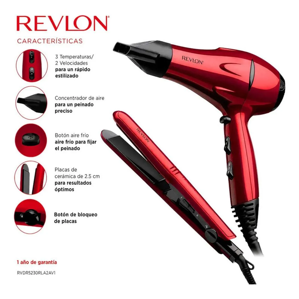 Revlon Kit Estilizador Secador De Pelo + Plancha Revlon Rvdr5230r