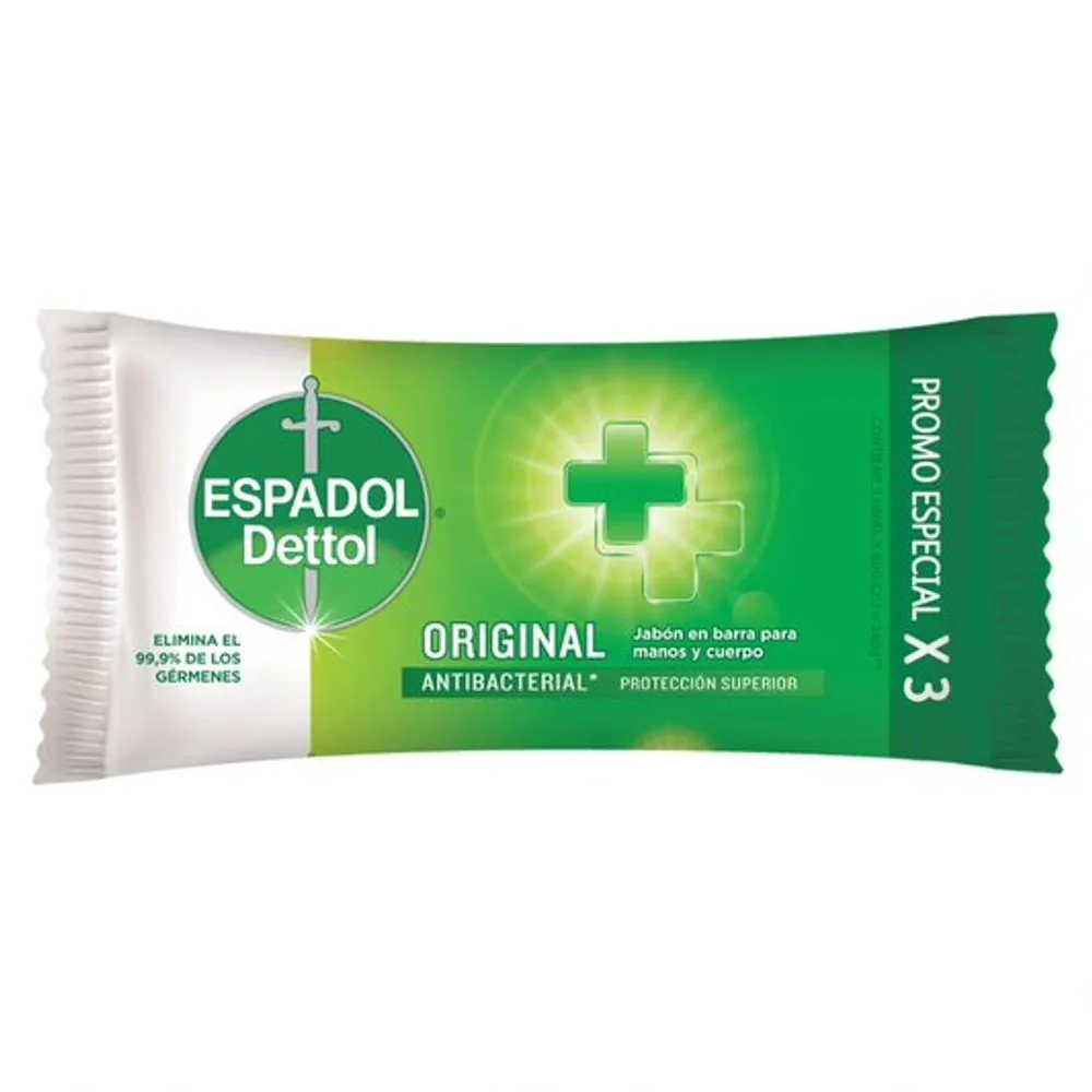 Espadol Jabón de Tocador Espadol Dettol Original Antibacterial x 80 g x 3 un