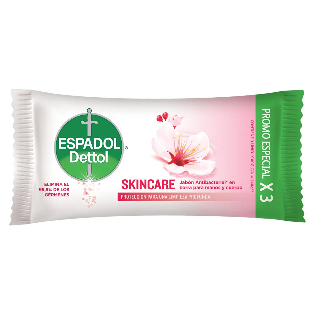 Espadol Jabón de Tocador Espadol Dettol Skincare Antibacterial x 80 g x 3 un