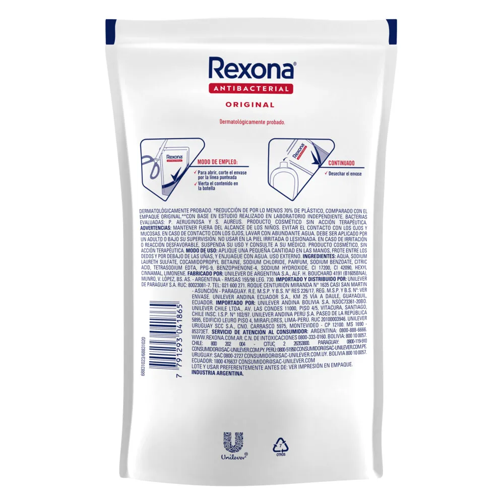 Rexona Jabón Líquido Antibacterial Rexona Original Repuesto x 220 ml