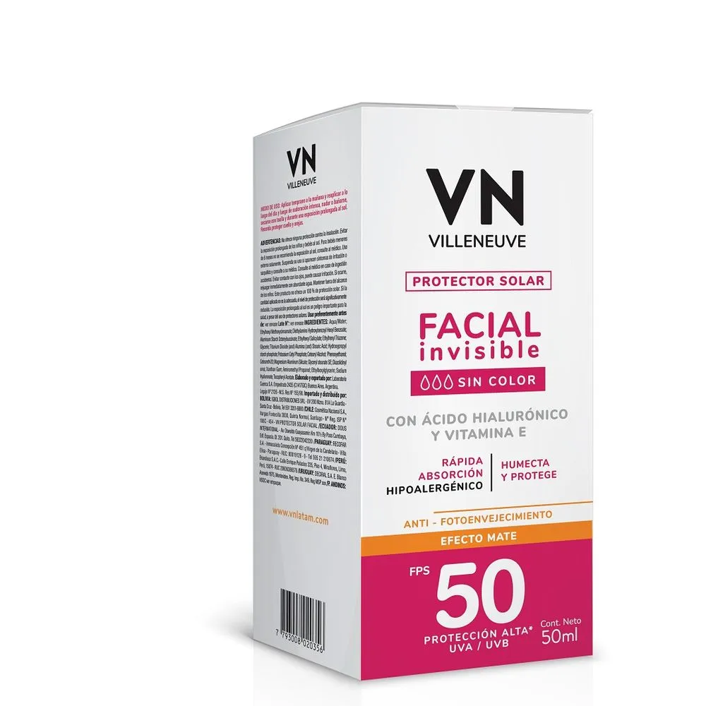 Villeneuve Protector Solar Facial Villeneuve Sin Color Fps 50 x 50 ml