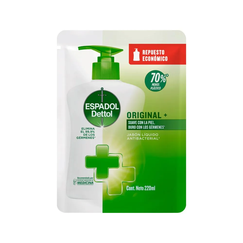 Espadol Jabón Líquido Espadol Dettol Antibacterial Original Repuesto x 250 ml