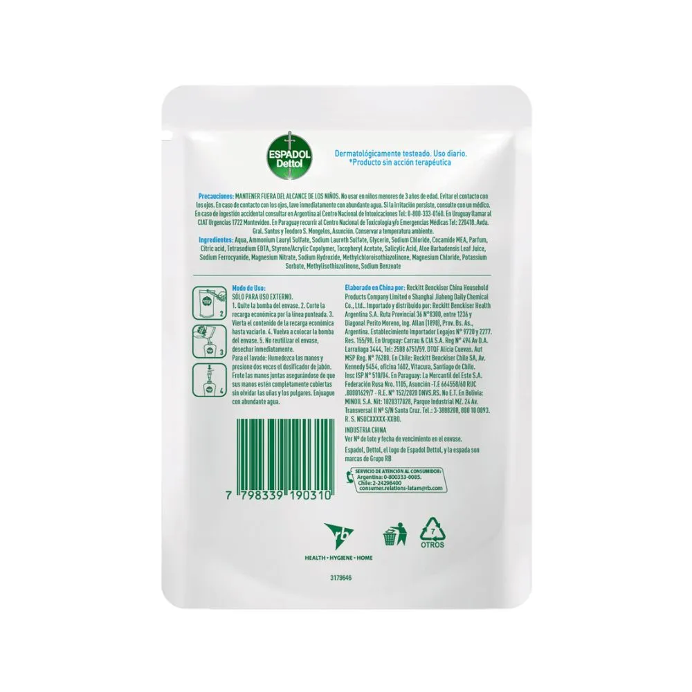 Espadol Jabón Líquido Espadol Dettol Antibacterial Original Repuesto x 250 ml