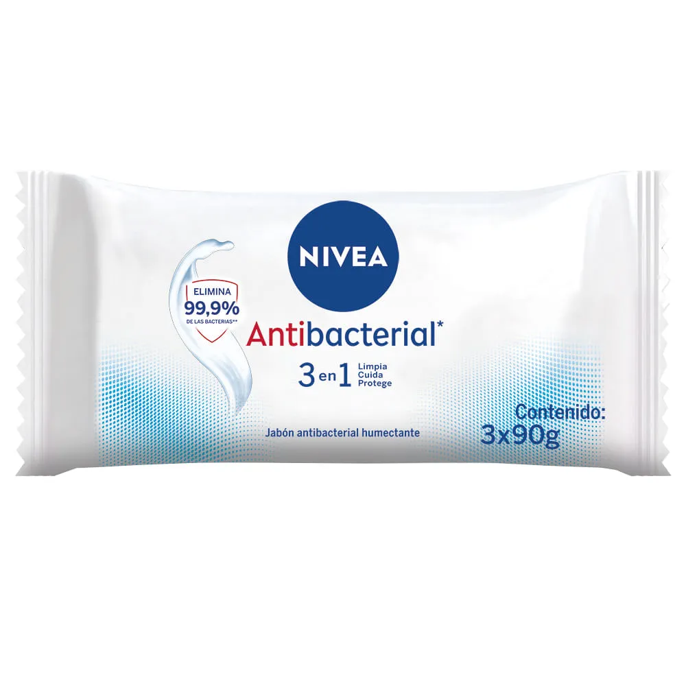 Nivea Jabón Humectante Nivea Antibacterial 3 en 1 x 3 un x 90 g