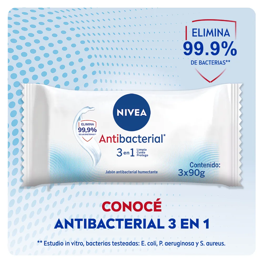 Nivea Jabón Humectante Nivea Antibacterial 3 en 1 x 3 un x 90 g