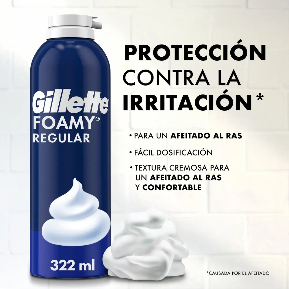 Gillette Espuma de Afeitar Gillette Foamy con Textura Cremosa y Abundante x 322 ml