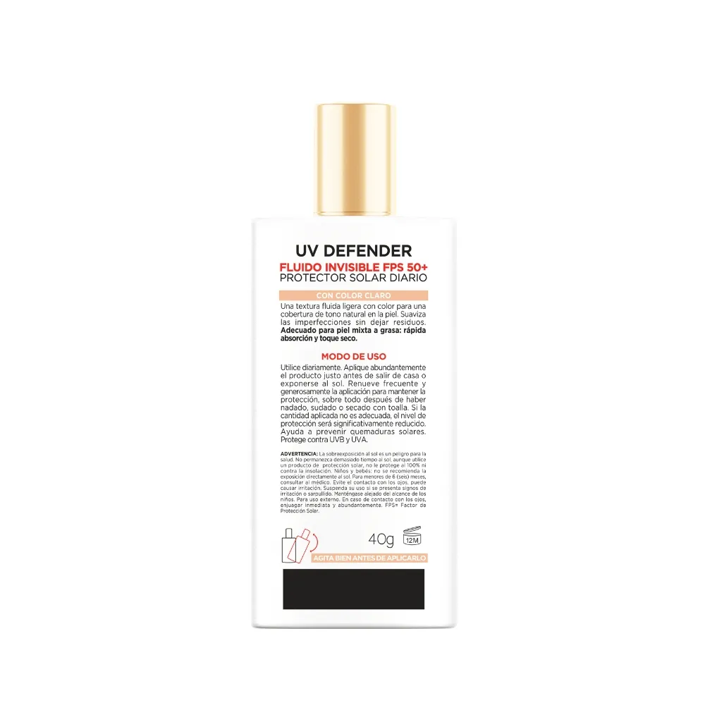 L'Oréal París Protector Solar L'Oréal Paris UV Defender Fluido Tono Claro Fps 50+ x 40 g