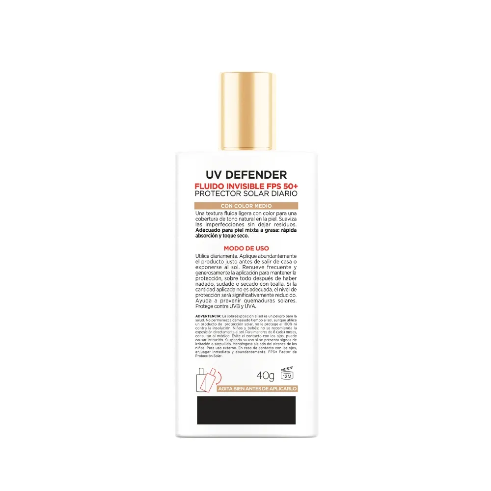 L'Oréal París Protector Solar L'Oréal Paris UV Defender Fluido Tono Medio Fps 50+ x 40 g