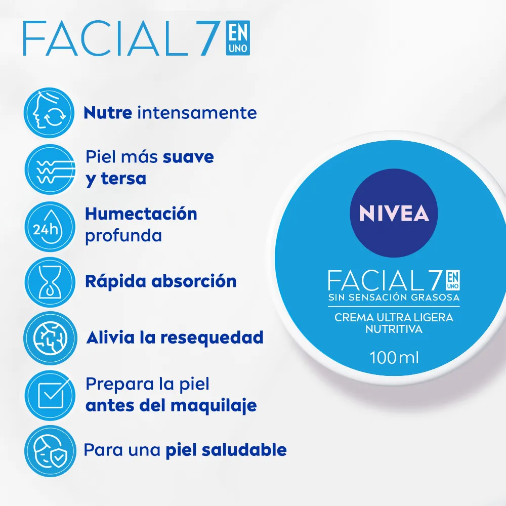 Nivea Crema Facial Nivea 7 en 1 Cuidado Nutritivo para Todo tipo de Piel x 100 ml