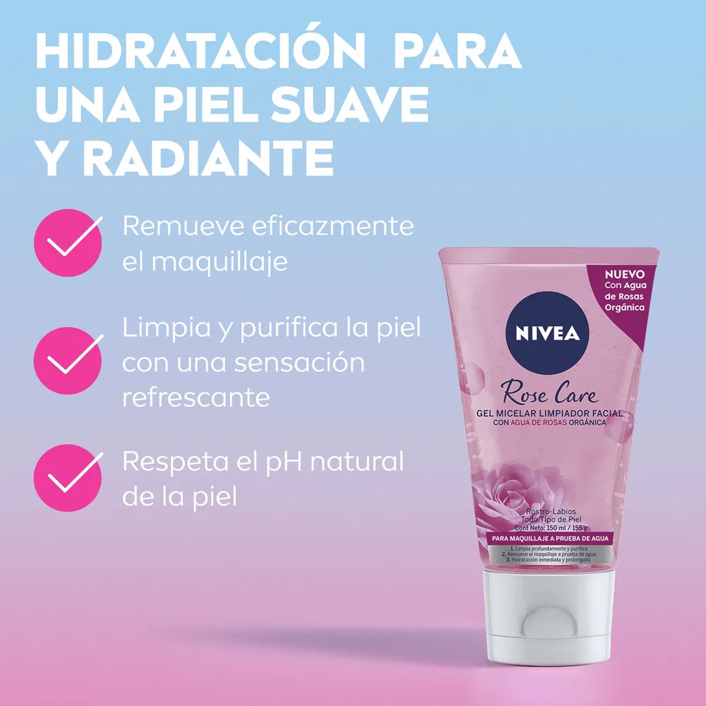 Nivea Gel Limpiador Facial Micelar Nivea Rose Care x 150 ml