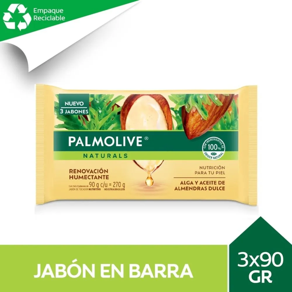 Palmolive Jabón de tocador naturals alga y almendra dulce 3x90g