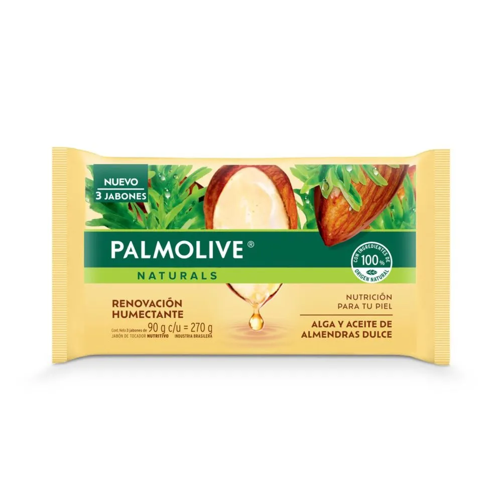 Palmolive Jabón de tocador naturals alga y almendra dulce 3x90g