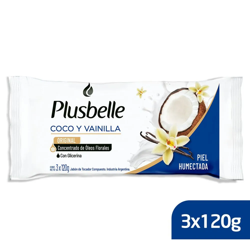 Plusbelle Jabon coco y vainilla 120 gr (3 unidades)