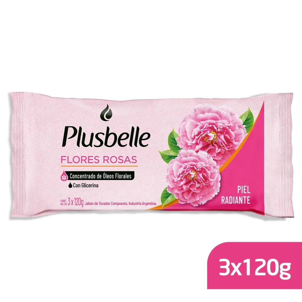 Plusbelle Jabon flores rosas 120 gr (3 unidades)