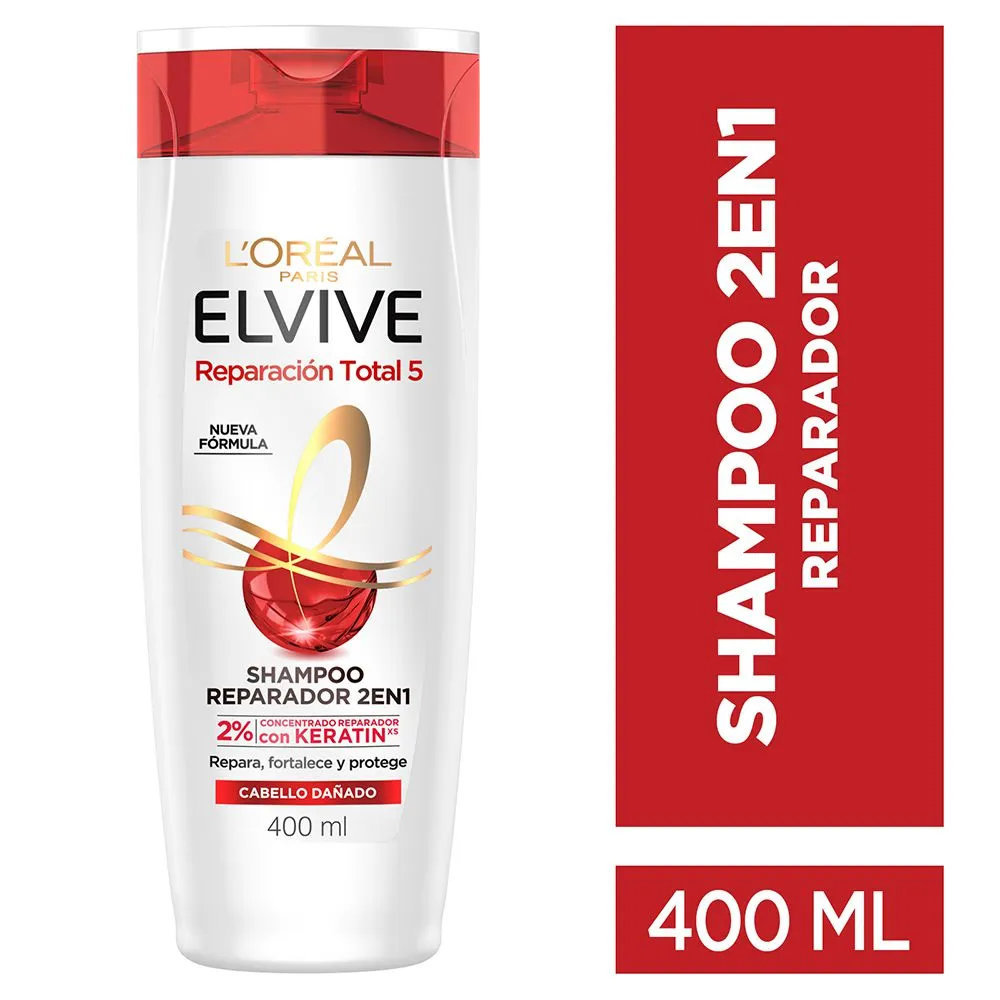 Elvive Shampoo reparación total 2en1 keratin 400 ml