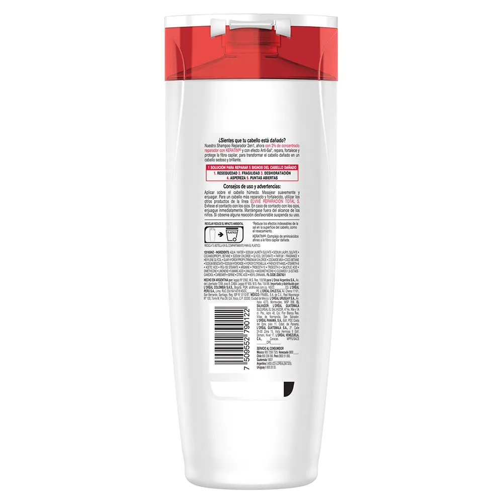 Elvive Shampoo reparación total 2en1 keratin 400 ml