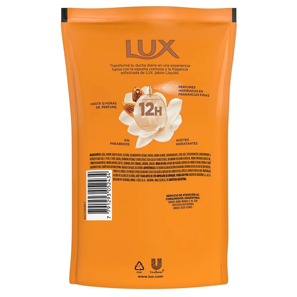 Lux Jabon liquido gardenia y aceite de almendra repuesto 220ml