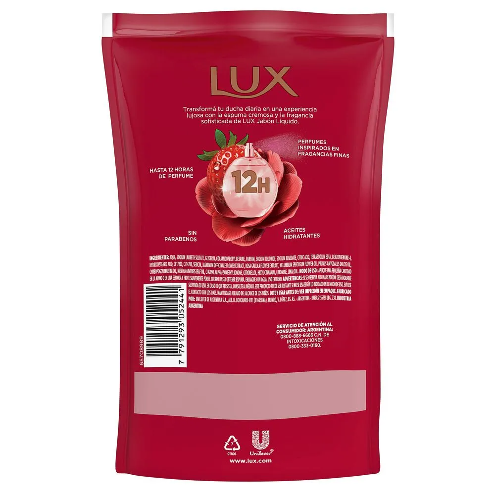 Lux Jabon liquido frutilla y camelia repuesto 220ml