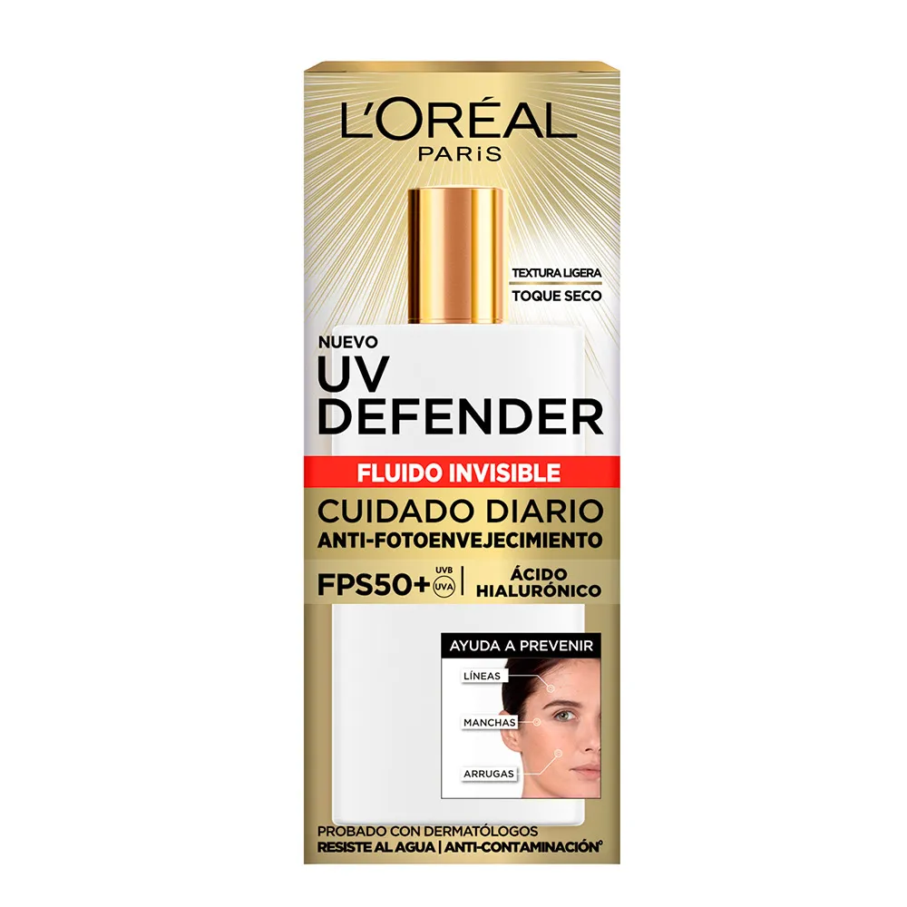 L'Oréal París Protector Solar Invisible Con Ácido Hialurónico FPS 50+ UV Defender