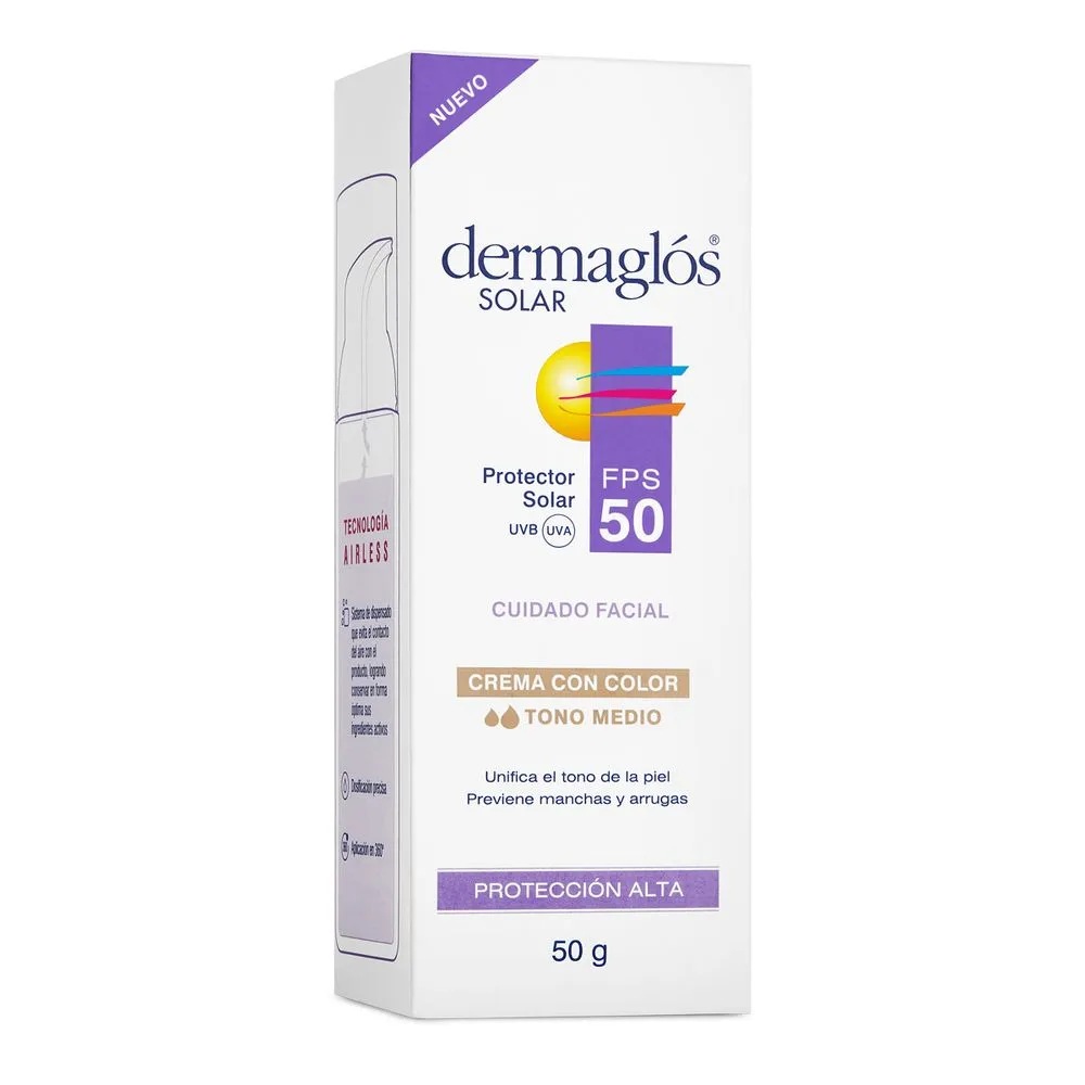 Dermaglós Protector Solar Crema Con Color Tono Medio FPS 50