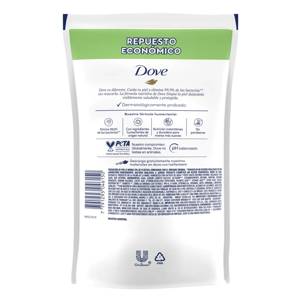 Dove Jabón Líquido Para Manos Antibacterial Cuida & Protege Recarga