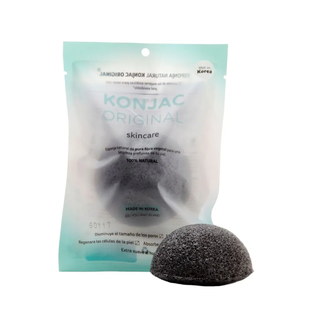 Konjac Esponja Facial con Cenizas Activas de Bambú Natural Para Piel Con Acné