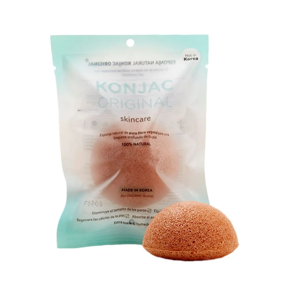 Konjac Esponja Facial con Fina Arcilla Rosa Francesa Natural Para Piel Seca