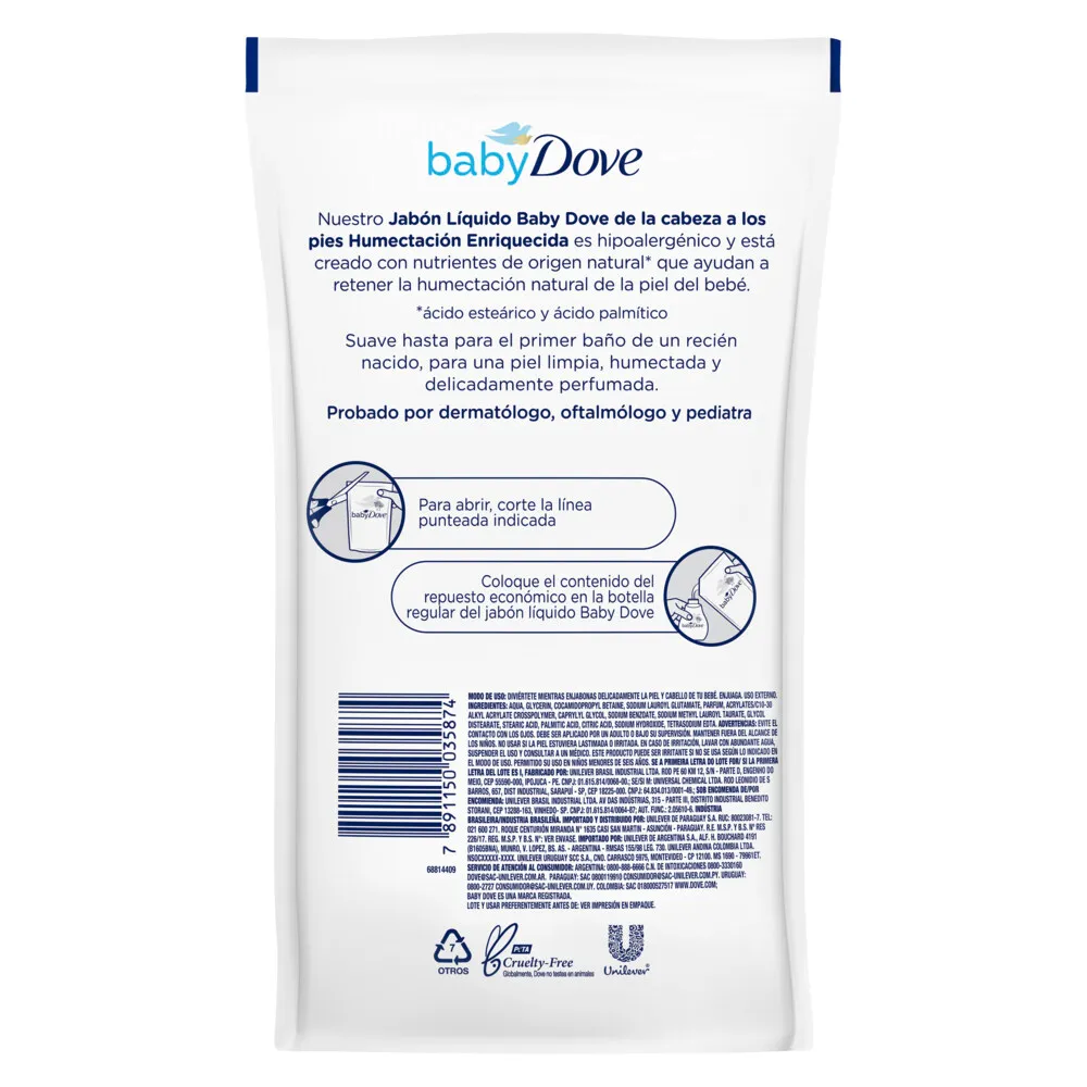 Dove Jabón Líquido Corporal Baby Humectación Enriquecida Refill