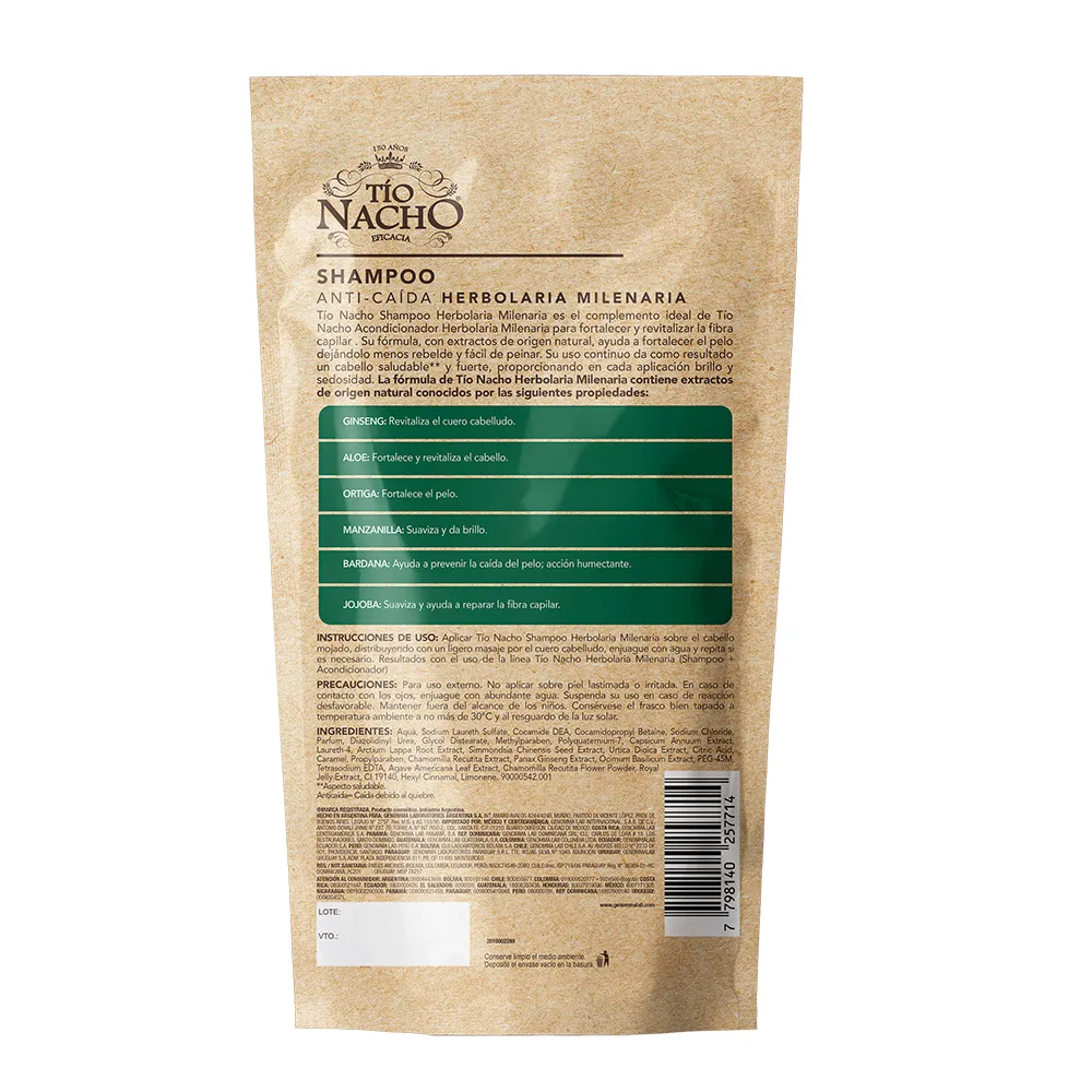 Tío Nacho Shampoo Herbolaria Milenaria Recarga