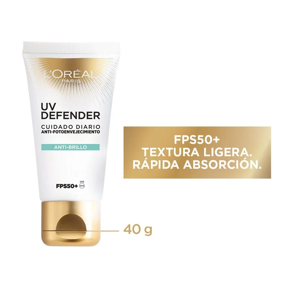 L'Oréal París Protector Solar Anti Brillo Sin Color FPS 50 Uv Defender