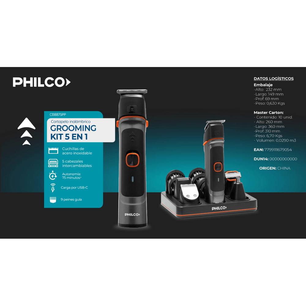 Philco Cortadora De Cabello Inalámbrica Grooming 5 en 1