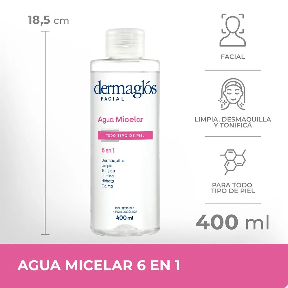 Dermaglós Agua Micelar Limpieza Facial 6 en 1 Para Todo Tipo De Piel