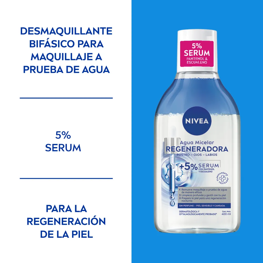 Nivea Agua Micelar Regeneradora Enriquecida Con Sérum Piel Sensible