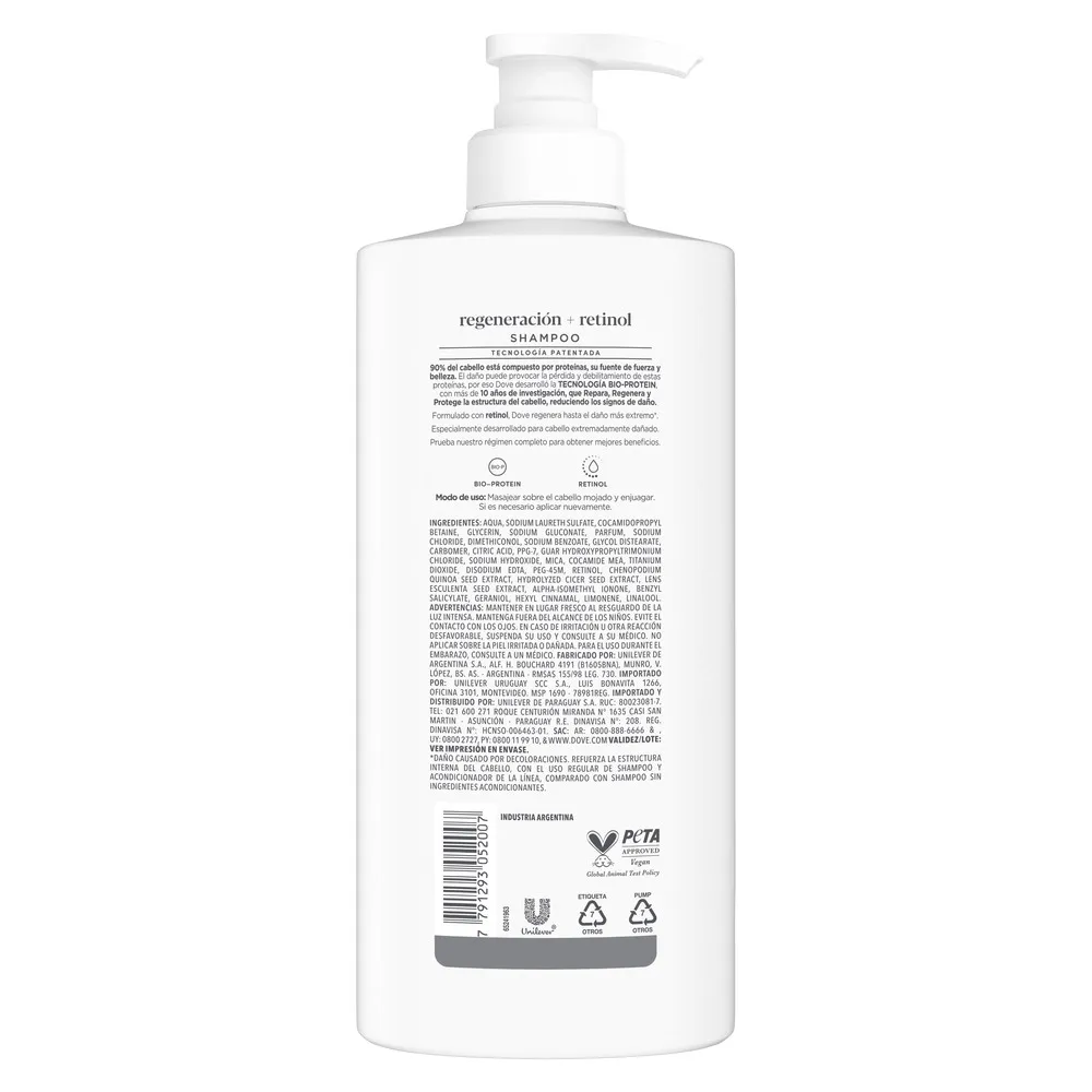 Dove Shampoo Regeneración + Retinol