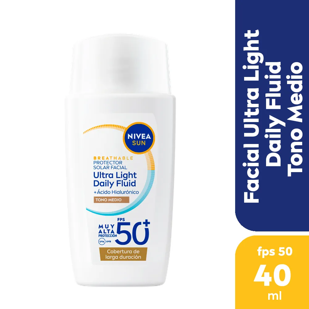 Nivea Protector solar facial NIVEA SUN Ultra Light Daily Fluid Tono Medio FPS 50+ para todo tipo de piel