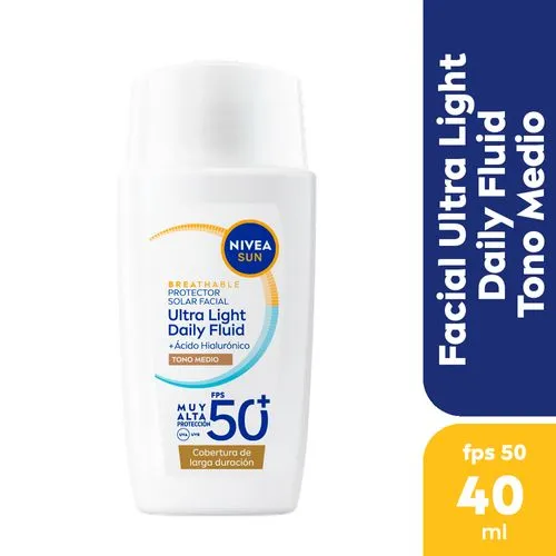 Nivea Protector solar facial NIVEA SUN Ultra Light Daily Fluid Tono Medio FPS 50+ para todo tipo de piel