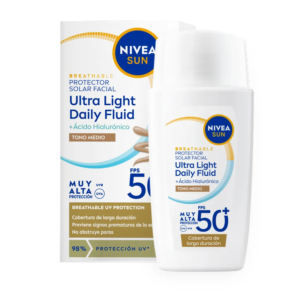 Nivea Protector solar facial NIVEA SUN Ultra Light Daily Fluid Tono Medio FPS 50+ para todo tipo de piel