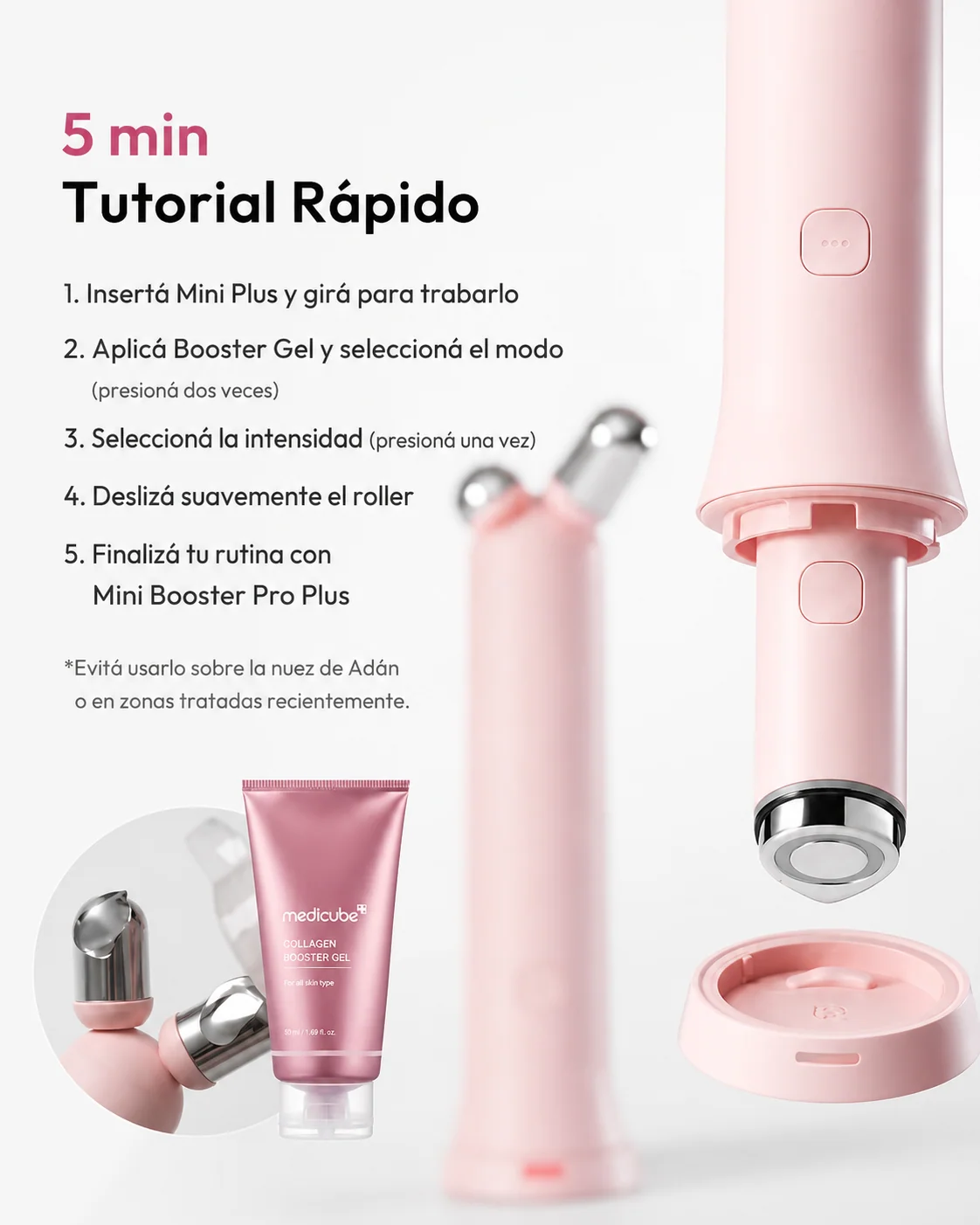 Medicube AGE-R V Roller Pink Cabezal Roller Facial y Corporal para Mini Booster Pro Plus